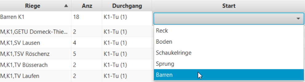 Riegen & Durchgänge Einteilung Barren