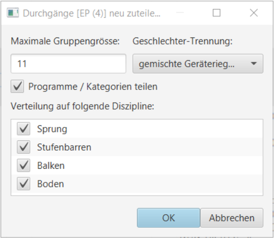 Riegen & Durchgänge Einteilung nachbearbeiten