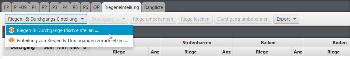 Riegen & Durchgänge frisch einteilen