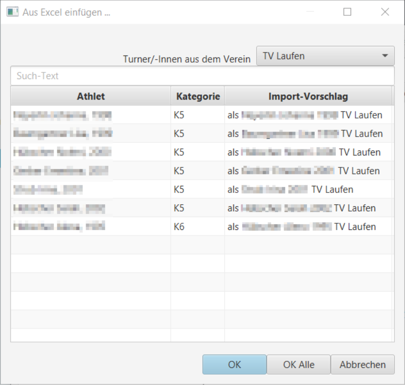 Wettkampf exportieren Popup-Menu