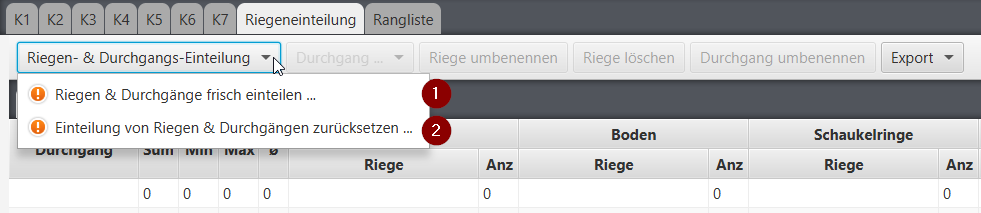 Riegen & Durchgänge frisch einteilen