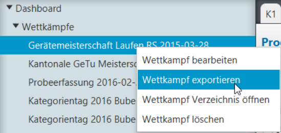 Wettkampf exportieren Popup-Menu