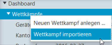 Wettkampf importieren Popup-Menu